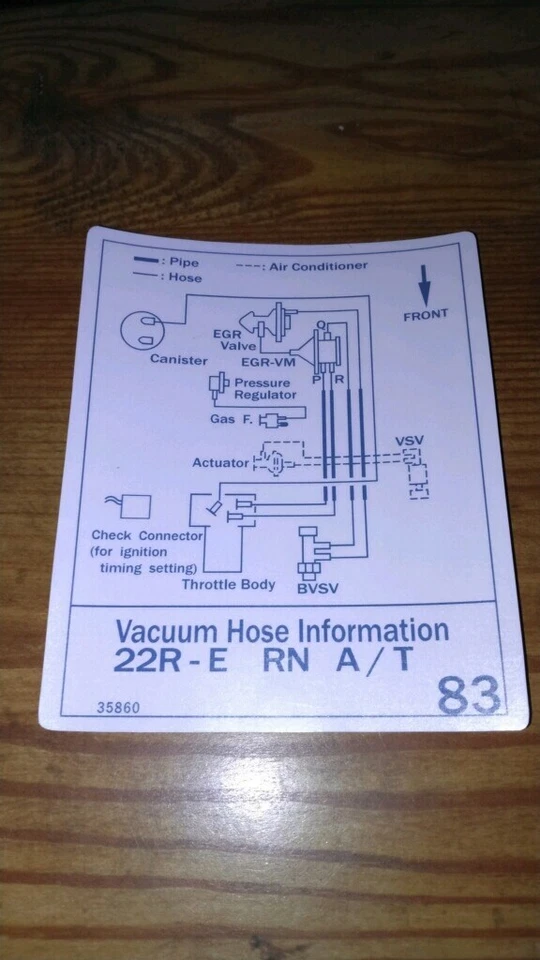 Toyota 1987 camioneta pickup/4runner diagrama de vacío calcomanía repro 22re #83 Auto Tranny Foto 1 de 1