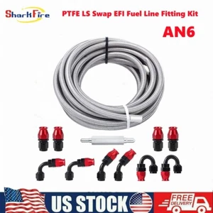 6AN 3/8" PTFE LS Swap EFI Fuel Line Fitting Kit E85 Nylon Braided Fuel Hose 20FT - Picture 1 of 8