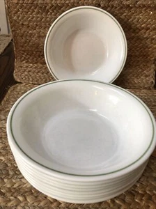 "9 tazones de sopa de cereal blanco vintage Corelle by Corning con borde verde a rayas 7,25""" - Imagen 1 de 5