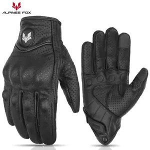 Leather Touch Screen Vintage Goatskin Motorcycle Gloves Glove Black Motorbike - Picture 1 of 26