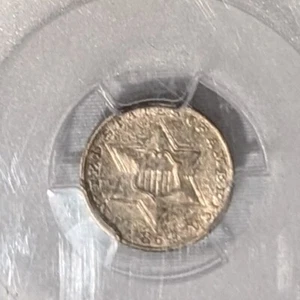 1854 3CS Three Cent Silver PCGS AU55 Better Date Type Coin Mintage 671,000 - Picture 1 of 12