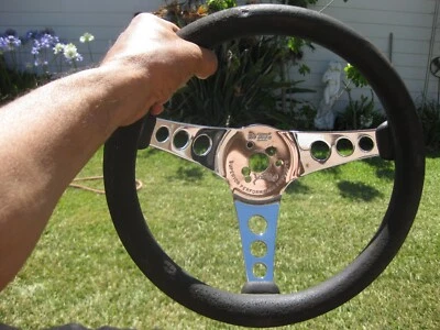 THE 500 SUPERIOR 12" CROMO VOLANTE EMPUÑADURA NEGRA EE. UU. Foto 1 de 4