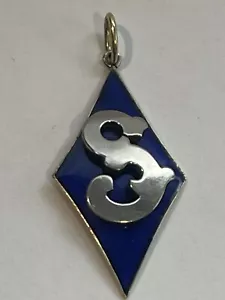 Antique 14K Gold Blue enamel Initial S handmade Pendant Charm - Picture 1 of 10