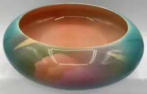 Vintage Judith Stiles Handcrafted Pottery Art Bowl 6.75” Signed Blue Pink Peach - Picture 1 of 10