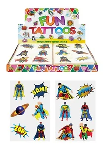 12 Childrens Super Hero Temporary Tattoos Kids Loot Party Bag Fillers Boys Girls - Picture 1 of 1