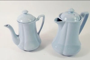 Pair of Vintage 1950s Johnson Brothers England Greydawn Coffee Pots, Pale Blue - Picture 1 of 3