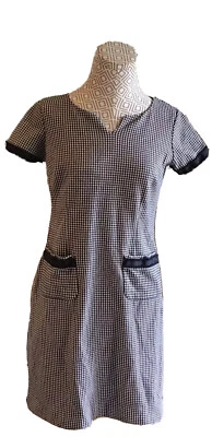 Vestido Vaina Talbots Hasta la Rodilla Talla 4P Azul Marino y Blanco Estampado de Guinga Bolsillos Sin Cordones Foto 1 de 4