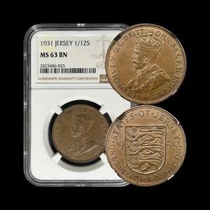 JERSEY. 1931, 1/4 Shilling - NGC MS63 - KGV, Three Lions - Picture 1 of 5