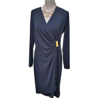 Vestido para mujer Chaps fruncido lateral imitación envoltura con herrajes talla 12 nuevo con etiquetas Foto 1 de 4