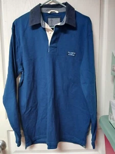 L.L. Bean Men's Long Sleeve BLUE Rugby Shirt-Size Medium-Regular-Cotton - Imagen 1 de 13