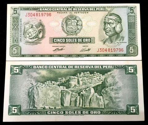PERU 5 Soles 1974 Banknote World Paper Money UNC Currency Bill Note Cover