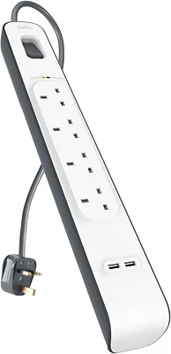 Belkin Extension Lead with USB Slots X 2 (2.4 a Shared), 4 Way/4 Plug Extension, - Image 1 of 4