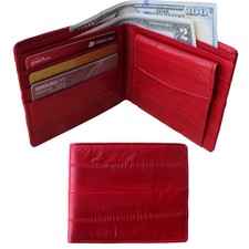 Genuine Eel Skin Leather Billfold Wallet Coin Purse (Red)