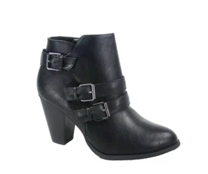 Women's Round Toe Faux Leather Strappy Buckles High Heel Ankle Booties black 10 - Picture 1 of 2