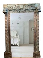 BOHO Antique Floor Mirror,Wall Mirror,Teak Wood Arch Door OLD Carving Mirror 88