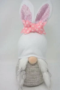 Liebre de Pascua Gnomo Rosa Orejas Brillantes Cuerpo Pesado Rosa Lunares Arco Deco - Imagen 1 de 2