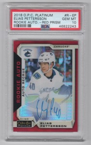 2018-19 OPC Platinum ELIAS PETTERSSON /50 Auto Red Prism Rookie Gem Mint PSA 10