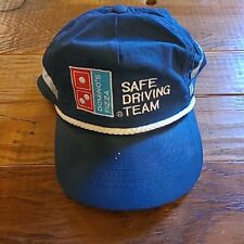 Vintage 1980’s Dominos Pizza Blue Trucker Hat Mesh Cap Snapback Safe Driving 