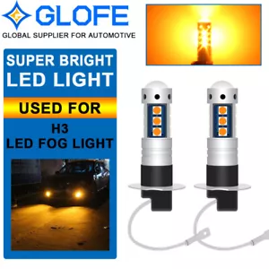 3000K Bright Yellow Amber H3 LED Bulbs DRL Daytime Driving Fog Light Lamps 15SMD - Picture 1 of 11
