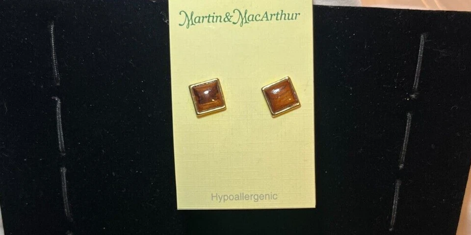 Pendientes cuadrados de madera de koa hawaiano plata rodio nuevos con etiquetas joyería 0056 Foto 1 de 1