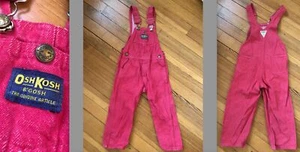 VTG OSH KOSH B'GOSH VESTBAK BRIGHT RED DENIM JEANS BIB OVERALLS 4T EUC CRISP - Picture 1 of 11