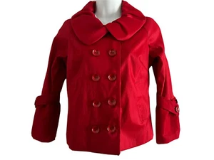 Samuel Dong Jacket Women's Small Red Balloon Sleeve Double Button Blazer - Picture 1 of 11