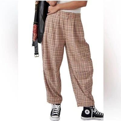 NWT Free People Boho 90's Academia Slouchy Baggy Plaid Turning Point Trousers 10 - Image 1 of 4