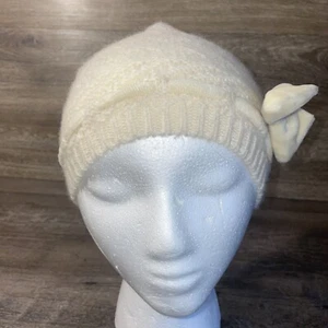 Girls United Colors Of Benetton Ivory Knit Hat Beanie Floppy Bow 2y-XS - Picture 1 of 5