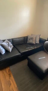 Faux Leather Couch With Ottoman - Picture 1 of 7