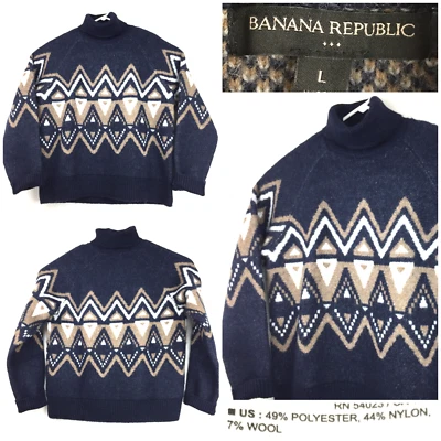 Suéter Banana Republic Para Hombres Grande (44 en Pecho) Marrón Marino Fair Isle Cuello Redondo Foto 1 de 4