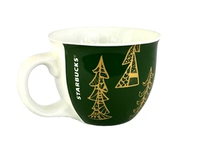 Starbucks Christmas Mug Coffee Cup Holiday Christmas Tree w/ Green & Gold 14 Oz - Picture 1 of 9