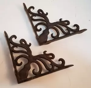 Octopus cast iron shelf brackets (pr) 8" vintage style - Picture 1 of 3