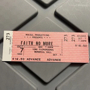 Faith No More York Fairgrounds Memorial Hall  Concert Ticket Stub Vintage 1992 - Picture 1 of 2