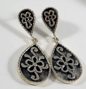 Vintage Sterling Silver 925 Black Dangle Drop Earrings Weighs 13 Grams Gr - Picture 1 of 8