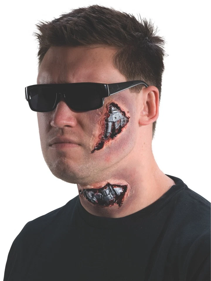 I'll Be Back Cyborg Robot Latex Costume Scar Make up