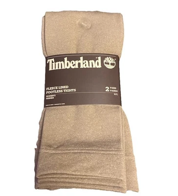 TIMBERLAND 2 Pr Black /Tan FLEECE Lined Footless TIGHTS Womens MEDIUM /LARGE NEW - Image 1 of 4