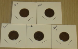 5 Wheat Pennies 1910,18,25,26,39s (9P11-15) Vintage wheat Add to Your collection - Picture 1 of 4