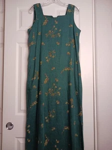 Maxi Abito Country Wear Casual 2 Pezzi Poc Lino Rayon Verde Donna Tg M Fata - Foto 1 di 16
