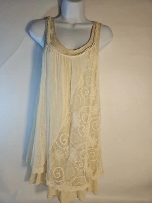 Blu Pepper Womens Cream Lace Over Cotton Layer Tunic/Mini Dress Sz LG - Изображение 1 из 4