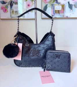 JUICY COUTURE Bag All About That Bling Hobo Crossbody & Wallet Set - Black - Picture 1 of 8
