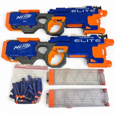 2 Nerf N-Strike Elite Hyperfire Motorized Blasters w/18-Rd Mags & 36 Darts WORKS - Image 1 of 4