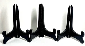 Vintage Lot 3 Black Wooden Hinged Plate Holders Stands Easels 6" - Picture 1 of 4