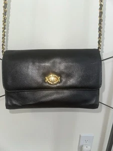 Giani Bernini Purse Vintage Gold Plated Black Genuine Leather Flap Bag Crossbody - Picture 1 of 14