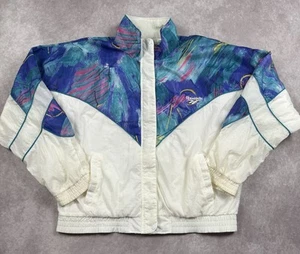 VTG 80 90's Reebok Adult Sz L Windbreaker Jacket White Multicolor Splatter Retro - Picture 1 of 21