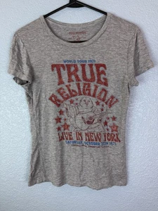 True Religion Shirt Damen Medium grau World Tour 1971 NYC Strass Tee USA - Bild 1 von 7