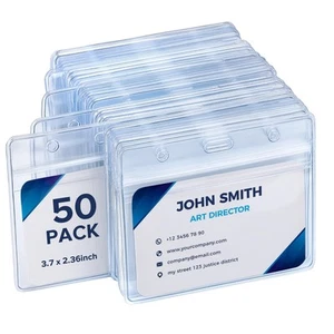 50 Pack Extra Thick Horizontal Badge Holder Plastic Clear ID Card Holder with... - Picture 1 of 7