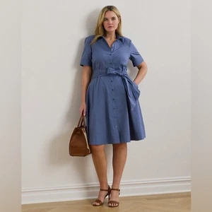 Lauren Ralph Lauren Hemdblusenkleid Gr. 20 W Karriere Arbeit Akademie Preppy Blau - Bild 1 von 13