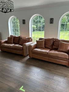 Two Duresta ‘Spitfire” 2.5 Seater Sofas In Mid Tan Leather With Cushions - Picture 1 of 7