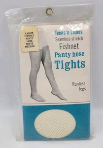 Vintage Teens And Ladies Fishnet Panty Hose Tights Runless Legs White Medium - Picture 1 of 2