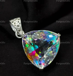 57+ Ct Beautiful Mystic Quartz Trillion German Silver Solitaire Loose Gemstone - Picture 1 of 6